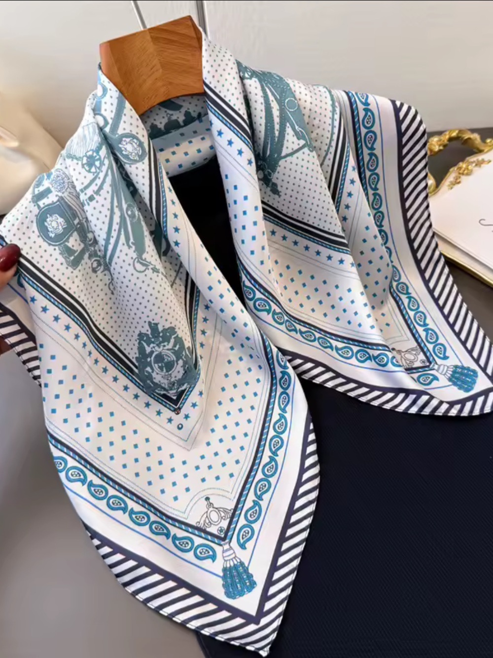 Kohl's Blue and White Patterned Silk-Feel Scarf